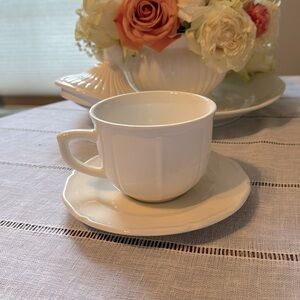 White cup, and saucer, Farberware, French buffet, 4550, price is for one set